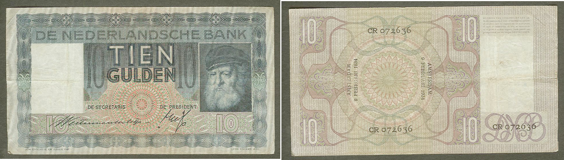 10 Gulden PAYS-BAS 9.2.1934 TB+